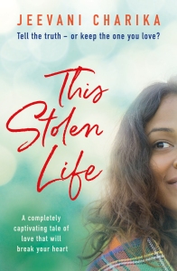 Book cover for This Stolen Life by Jeevani Charika. Asian woman smiling with book title text.